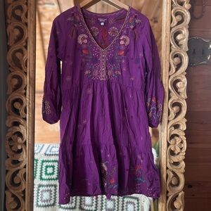 NWOT Johnny Was Purple Mini Dress with Embroidery